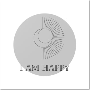 Affirmation Collection - I Am Happy (Gray) Posters and Art